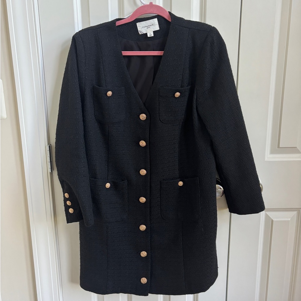 Pomander Place Black Blazer Dress with Gold Buttons